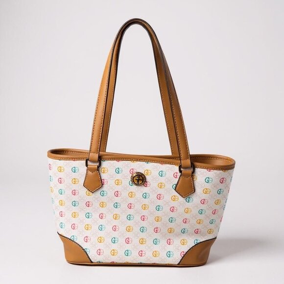 Giani Bernini Multicolor Logo Shoulder Bag Leather Trim & Handles Organizer - Picture 1 of 10